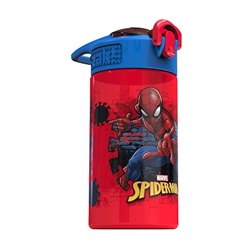 Zak Designs Marvel SpiderMan Kids Spout Cover and Built-in Carrying Loop Made of Plastic, Leak-Proof Water Bottle Design (BPA-Free), Red, 16oz|B07BK26C9Y
