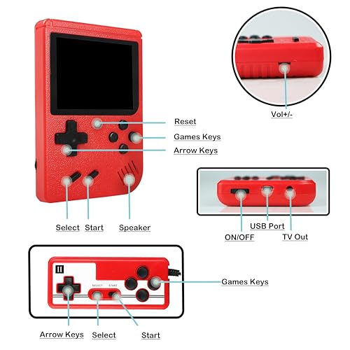 Flechozo - Retro Handheld Game Console with 500 Classic Games, 3.0" LCD Screen, TV Connection, Dual Player Support