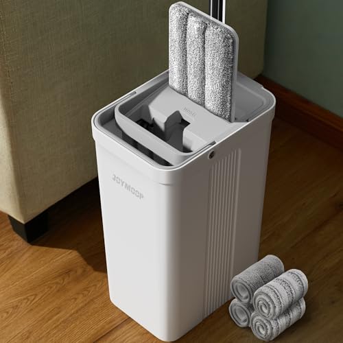 JOYMOOP Mop and Bucket Set with Wringer, Flat Mops for Floor Cleaning, Wall Mop Cleaner with Long Handle, Hardwood Floor Mop with 4 Microfiber Pads - Medaid International