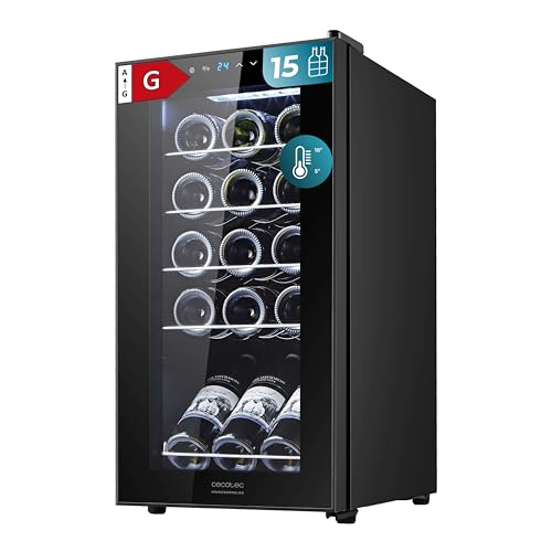 Cecotec - 15-Bottle Compressor Wine Cooler, Quiet Operation, Touch Control, Adjustable Temp 5-18°C