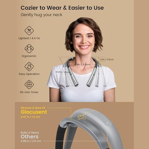 Glocusent - Upgraded LED Neck Reading Light, 30-min Timer, 3 Colors, Rechargeable
