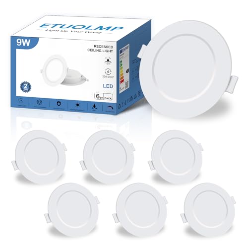 ETUOLMP - LED Recessed Spotlights Set of 6, 9W, Warm White 3000K, IP44