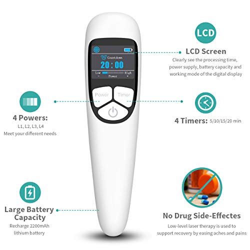Handheld Cold Laser Therapy Device with LED Display, Low Level Red Light Therapy for Dog Human Pain Relief Joint and Muscle, Body Back Shoulder Knee Pain, 4 Power & 4 Timer - Medaid International
