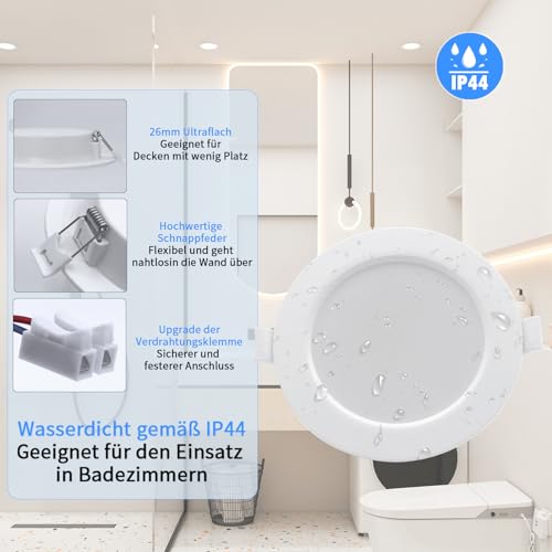 ETUOLMP - LED Recessed Spotlights Set of 6, 9W, Warm White 3000K, IP44