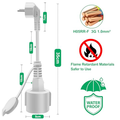 HuaLiSiJi - 90 Degree Schuko Extension Cable, 16A/250V, IP44 Rated, 0.3m