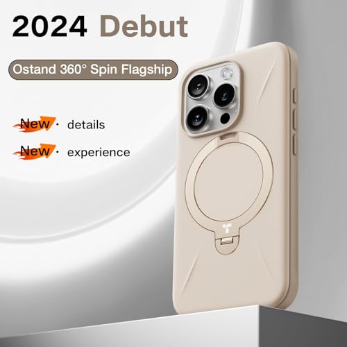 TORRAS 360° Spin Stand for iPhone 16 Pro Case, Fit for Magsafe, Hard PC Mil-STD Protective Scratch-Resistant Case for iPhone 16 Pro Phone Case, Ostand Spin, Dune Beige, 6.3 inch - Medaid International