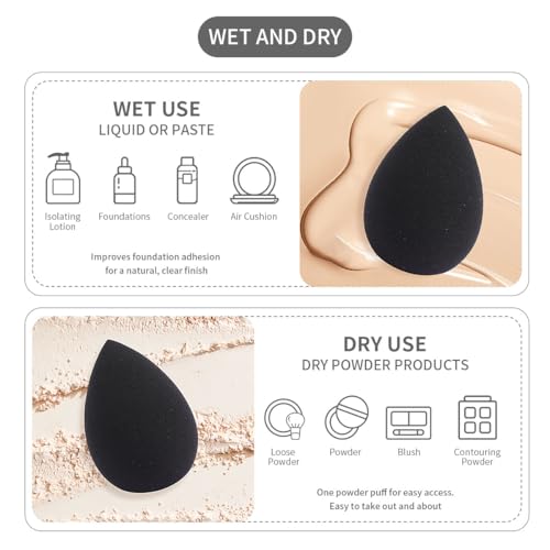Powder Puff and Makeup Sponges Set, 5PCS Reusable Face Makeup Sponge Blender with Strap, Wet/Dry Use for Foundation & Powder (Black) - Medaid International