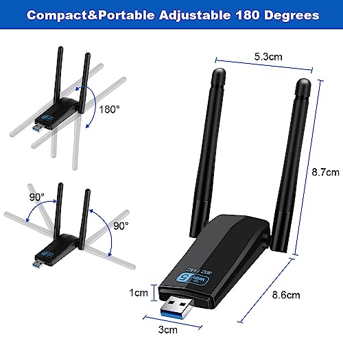 Axfee - AC1300Mbps Dual Band WiFi Adapter with High Gain Antenna for PC/Laptop