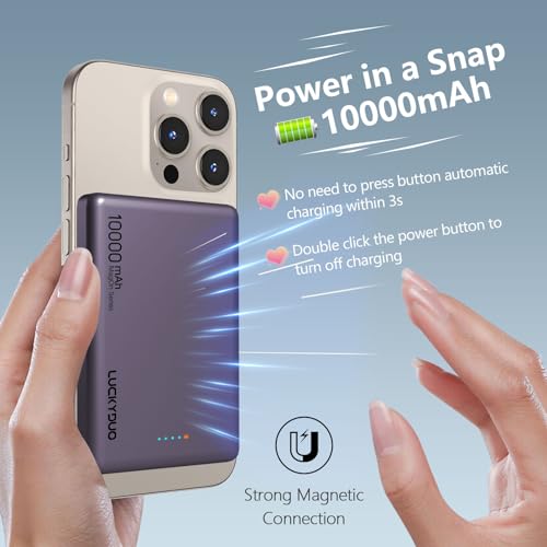 Luckyduo - Ultra Slim 10000mAh Magnetic Power Bank, PD 20W, Wireless Charging