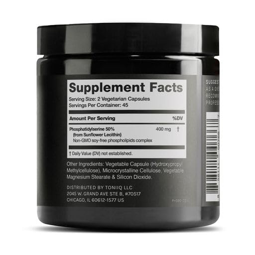 Toniiq Phosphatidylserine - 400mg Formula - World’s First 50% Purity - Highest Purity in The US - Soy Free Phosphatidylserine Supplement - 90 Veggie Capsules - Medaid International