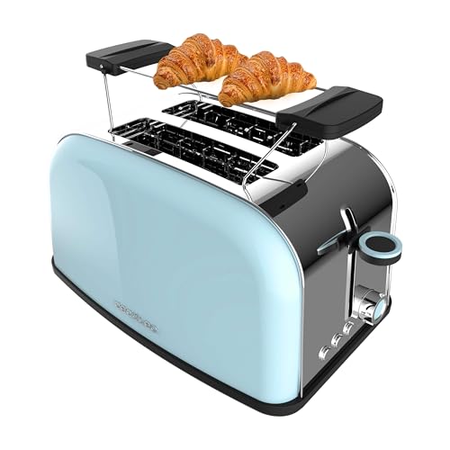 Cecotec - 850W Blue Vertical Toaster with Short Double Slot & Automatic Pop-up
