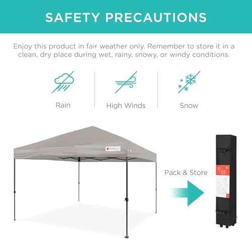 Best Choice Products 10x10ft 1-Person Setup Pop Up Canopy Tent Instant Portable Shelter w/ 1-Button Push, Case, 4 Weight Bags - Light Gray|B0C883F2TP