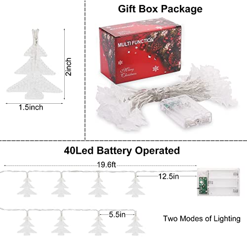 MILEXING - 40 LED Battery Operated Christmas Tree String Lights, 19.6 Ft Waterproof