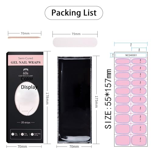 Vendas Nails - Semi Cured Gel Nail Strips, 20Pcs, Easy DIY Application, Long Lasting