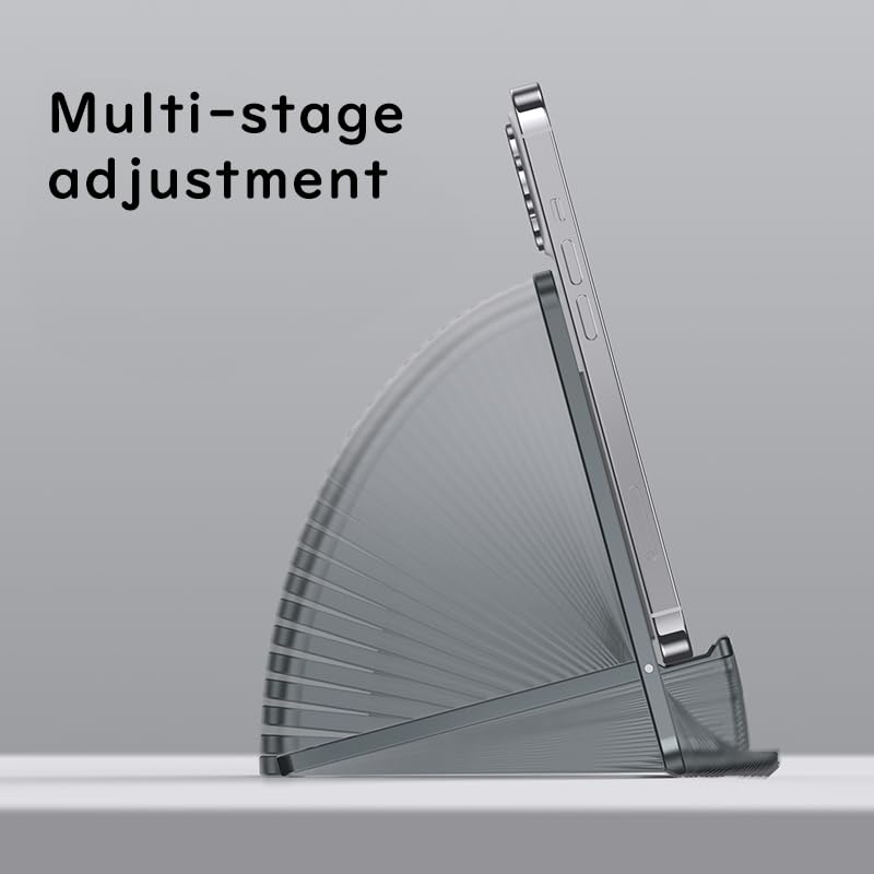 megacom Foldable Aluminum Adjustable Cell Phone Stand, Thin Portable Travel Desk Holder - Gray - Medaid International