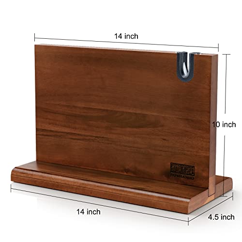 Magnetic Knife Block 14 x 10 Inches, Double Sided Magnetic Knife Holder Rack for Kitchen Counter, Acacia Wood Magnetic Knife Storage Stand with Knife Sharpener|B0BZVF8ZVG