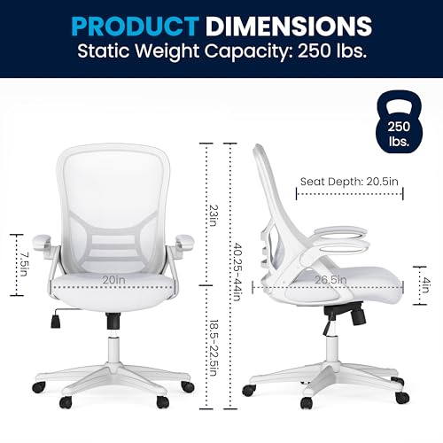 Flash Furniture Porter High-Back Swivel Office Chair with Adjustable Lumbar Support and Height, Ergonomic Mesh Desk Chair with Flip-Up Armrests, White - Medaid International