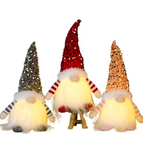 TAPIT Christmas Gnome Hanging Ornaments with Led Lights Handmade Swedish Tomte Plush Scandinavian Santa Elf Ornaments Valentine's Day Xmas Home Decorations (Grey) - Medaid International
