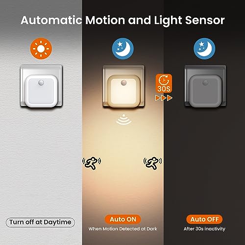 Tnmoo - Dimmable Motion Sensor Night Lights, 3000K Warm White, 3 Modes, 2 Pack