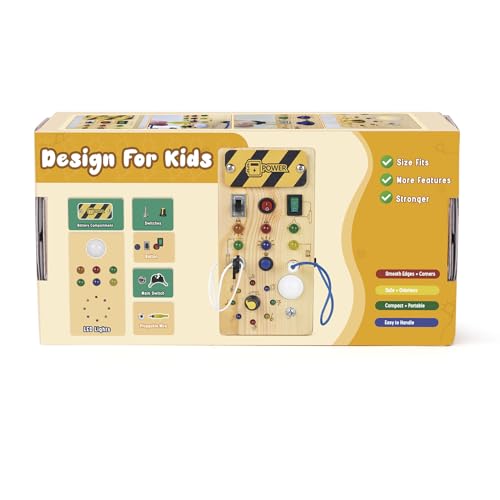 Montessori Wooden Busy Board with 8 LED Light switches, Sensory Toys Light Switch Travel Toys for 1+ Year Old Baby and Toddler - Medaid International