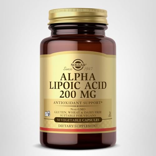 Solgar Alpha Lipoic Acid 200 mg, 50 Vegetable Capsules - Antioxidant Support - Helps to Recycle Glutathione, Vitamin C & E, CoQ-10 - Non-GMO, Vegan, Gluten Free, Dairy Free, Kosher - 50 Servings - Medaid International