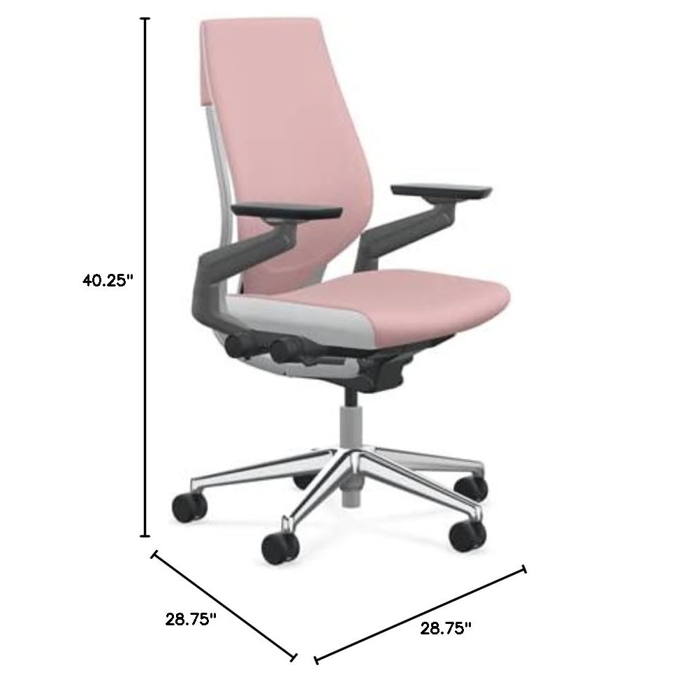 Steelcase Gesture Office Chair - Era Pink Lemonade Fabric, Medium Seat Height, Wrapped Back, Light on Light Frame with Polished Aluminum Base, Lumbar Support, and Hard Floor Casters - Medaid International