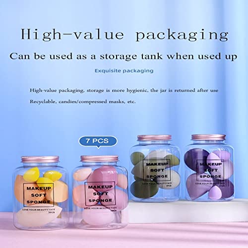Beauty Makeup Sponge 7pcs Puff Teardrop Blender Foundation Sponge Set With jar Gift Flawless Bottle Design Drift bottle macaron makeup egg Multi-colored,Yellow - Medaid International