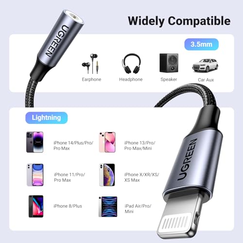 Ugreen - MFi Certified Lightning to 3.5mm Headphone Adapter, Compatible with iPhone 14/13/12/11, Grey