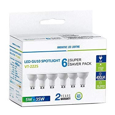 Ledlux - 6 Pack GU10 5W LED Bulbs, 400 Lumen, 110° Beam, Energy Class A++