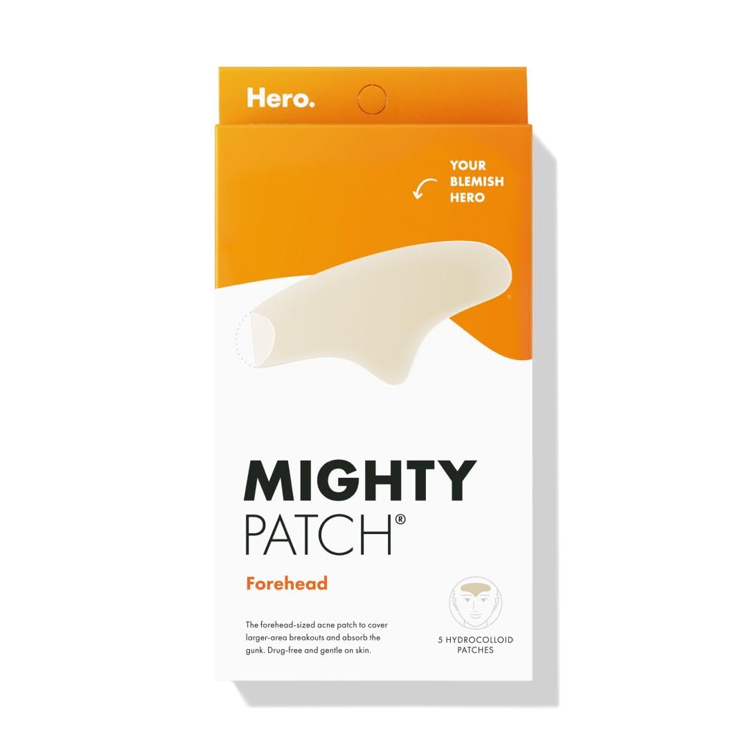 Hero Cosmetics Mighty Patch™ Forehead Patch - Hydrocolloid Acne Pimple Patch, Contoured to Cover Larger Area of Zits and Blemishes - Drug-Free and Suitable for Sensitive Skin (5 Count) - Medaid International