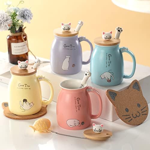 BigNoseDeer Cat Mug Kawaii Tea Cup with Infuser and Lid Purple Cat Ceramic Coffee Mug Cute Cool Preppy Stuff Birthday Gifts for Mom Gifts for Women Girlfriend Girls Cat Lover Gifts(13oz) - Medaid International