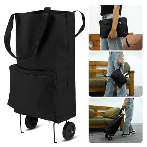 Avsmgp - Large Capacity Rolling Shopping Bag with Wheels, Reusable & Collapsible for Groceries, Laundry, Travel, Black
