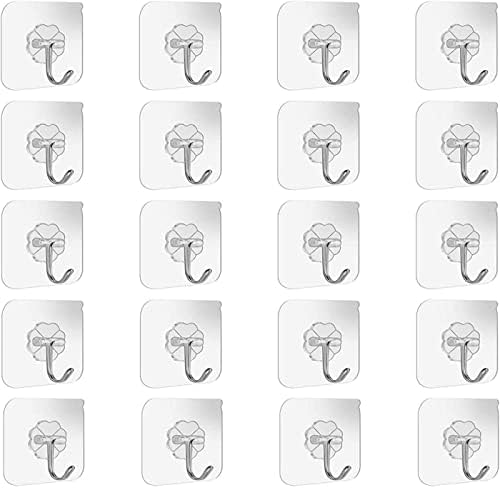 SKY-TOUCH Adhesive Wall Hooks 20 Pcs, Transparent Strong Suction Hooks For Home Kitchen and Bathroom, Heavy Duty Nail Free Sticky Hangers with Hooks Utility Towel Bath Ceiling Hooks, Transparent - Medaid - Lebanon