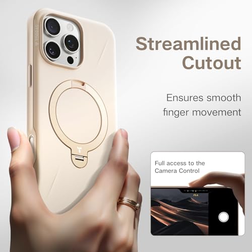 TORRAS 360° Spin Stand for iPhone 16 Pro Case, Fit for Magsafe, Hard PC Mil-STD Protective Scratch-Resistant Case for iPhone 16 Pro Phone Case, Ostand Spin, Dune Beige, 6.3 inch - Medaid International