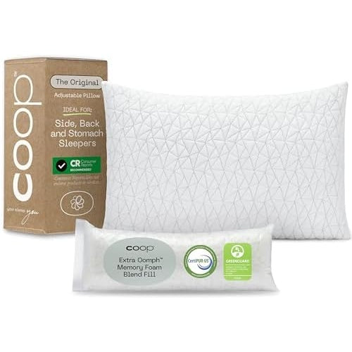 Coop Home Goods Original Cut-Out Adjustable Pillow, Queen Size Bed Pillows for Neck & Head Support, Memory Foam Pillows - Medium Firm for Side Sleeper, CertiPUR-US/GREENGUARD Gold - Medaid International