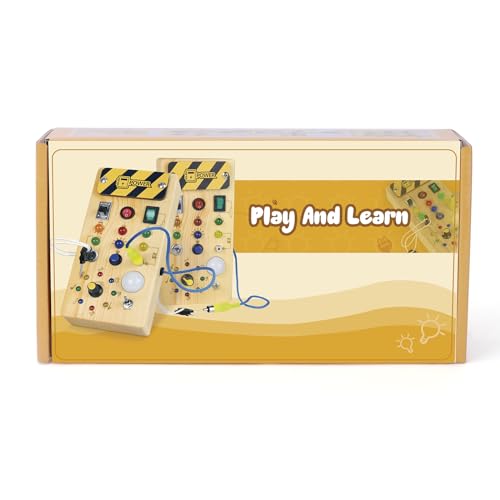 Montessori Wooden Busy Board with 8 LED Light switches, Sensory Toys Light Switch Travel Toys for 1+ Year Old Baby and Toddler - Medaid International