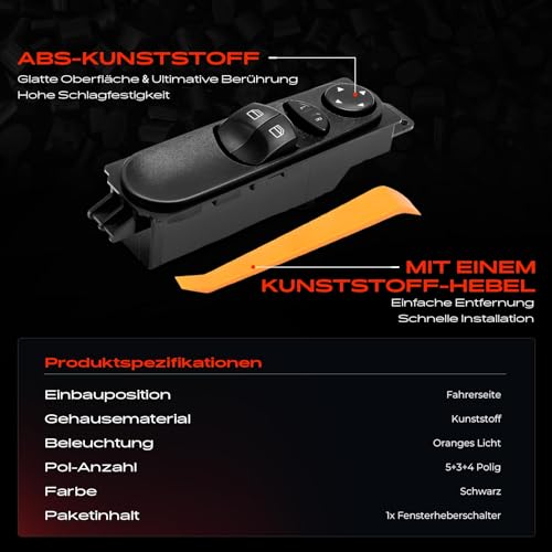 Frankberg - Window Regulator Switch Unit Front Left for Sprinter 2006-2016, 12 Pin, Fits 3-T 3.5-T 4.6-T 5-T, OEM A9065451213