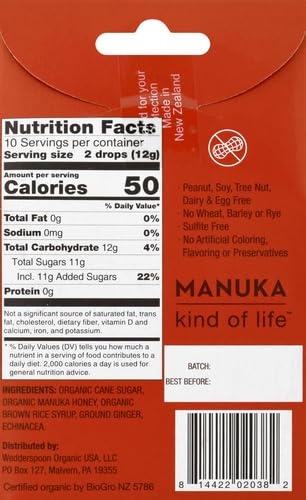 Wedderspoon Organic Manuka Honey Drops, Ginger & Echinacea, 20 Count (Pack of 1) | Genuine New Zealand Honey | Perfect Remedy For Dry Throats - Medaid International