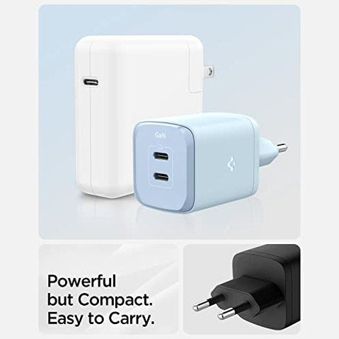 Spigen - 65W Dual USB-C Wall Charger with PD 3.0, Compact Design, Sierra Blue