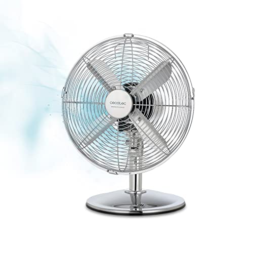 Cecotec - EnergySilence 620 RetroDesk Fan, 40W, Chrome Finish, 12", 3 Speeds