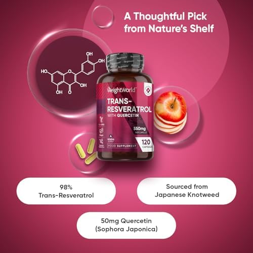 Trans Resveratrol with Quercetin - 120 Capsules - 4 Months Supply - Resveratrol Supplements - 1 Capsule a Day - Sourced from Japanese Knotweed - Non-GMO & Vegan-Friendly - Magnesium Stearate-Free|B01FWFE7VK