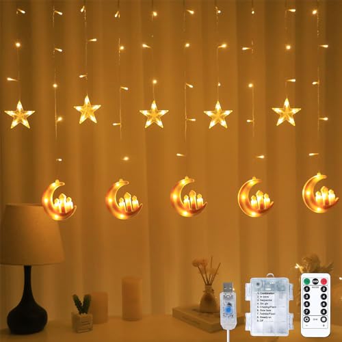 Sunshine Smile - 138 LED Star Moon Fairy Lights, USB & Battery Operated, 8 Modes