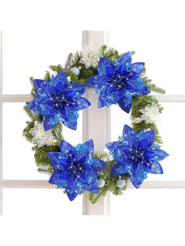 5pcs Blue Christmas Tree Ornament Hanging Decoration - Featuring Delicate Sparkles on The Petals, Suitable for Home Décor, Wedding Celebrations, and Festive Decorations. - Medaid International