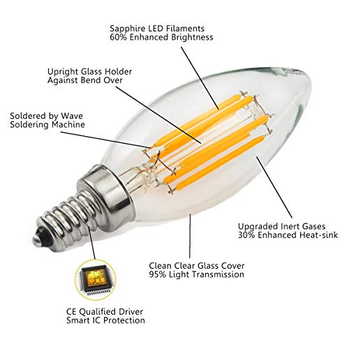 Generic - 4W E14 LED Filament Candle Bulb, 2700K Warm White, 6 Pack