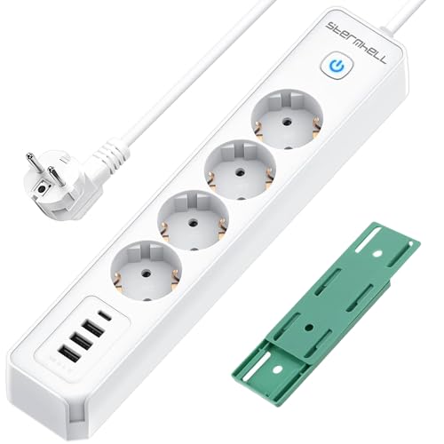 Sternhell - 4-Way Power Strip with 4 USB Ports, Surge Protection, Wall Mounted