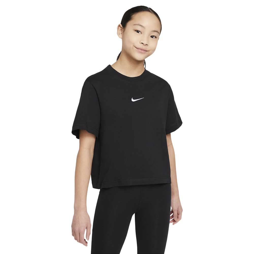 Nike Girl's NSW Tee Essential Short Sleeve Boxy (Little Kids/Big Kids) Black SM (8 Big Kid) - Medaid International
