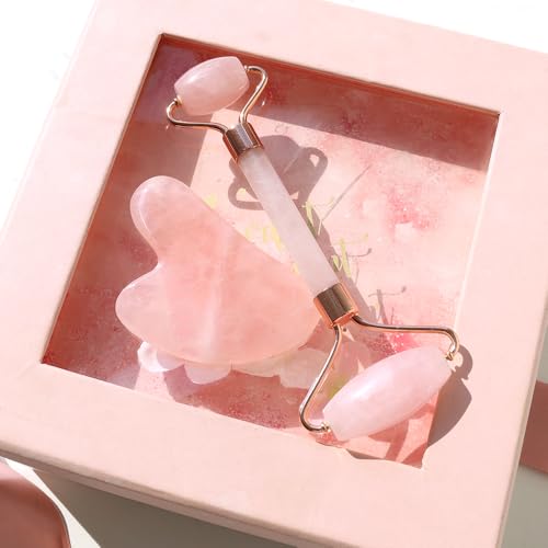 Face Roller & Gua Sha Facial Massage Tools for Skin Care, Puffiness Relief Redness Reducing Skin Care Routine, Self Care for Men Women - Pink - Medaid International