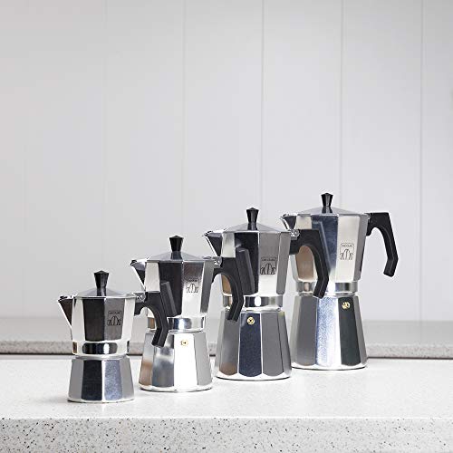 Cecotec - Shiny Aluminium Italian Coffee Maker for 9 Cups, Ergonomic Handle, Silicone Gasket