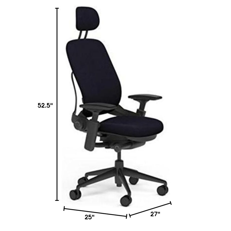Steelcase Leap Desk Chair V2 with Headrest in Buzz2 Black Fabric - 4-Way Highly Adjustable Arms - Black Frame and Base - Soft Dual Wheel Hard Floor Casters - Medaid International