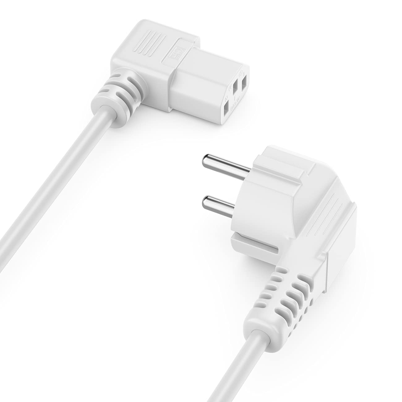 deleyCON 10m Câble d'alimentation Contact de Protection Fiche Type F (CEE 7/4) 90° Coudée au Connecteur d'alimentation C13 Femelle 90° Coudée à Droite pour PC Moniteur Ordinateur Beamer - Blanc - Medaid International